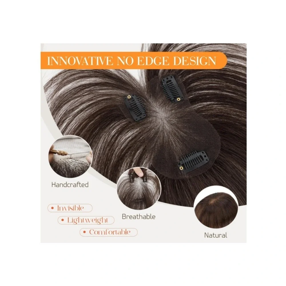 Clip In Bangs Remy Human Hair Topper Dark Brown #02 3D Wispy Bangs 11in Brunette